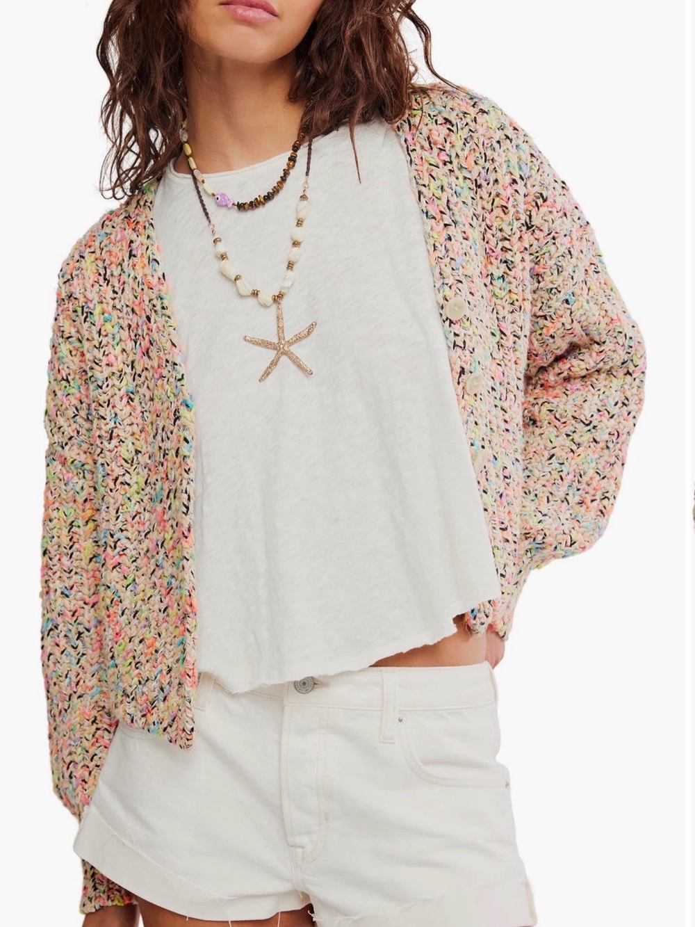 Free People Cream Multicolor Speckled Cropped Cardigan - NWT - Picture 3 of 10